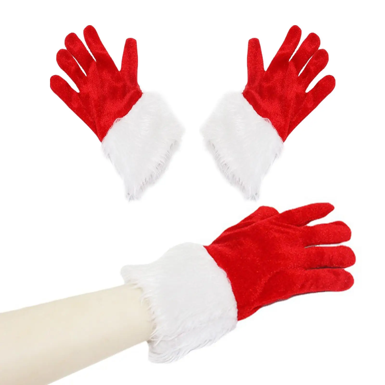 Red Gloves Winter with White Furry Elegant Multifunction Durable Short for Women, Kids Wedding Girls Cosplay Party