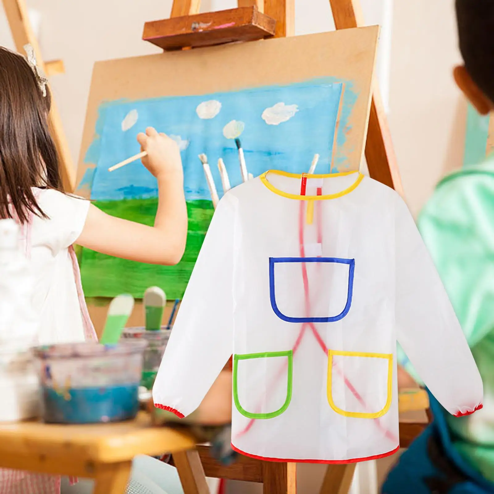 Kids Painting Apron with Three Pockets Gadgets Light and Thin Artist Painting Aprons Kids Bibs for Feeding Baking Kindergarten