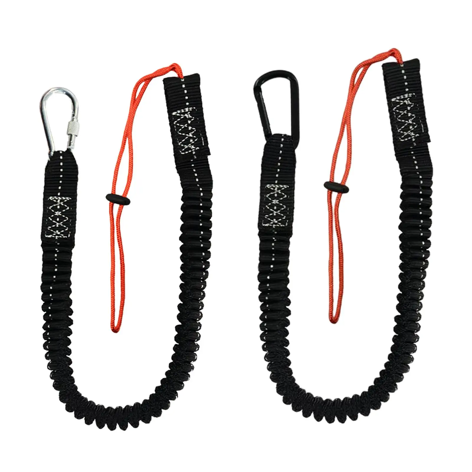 Tool Lanyard Safety Rope with Lock Carabiner Telescopic Shock Cord Stopper for Mountaineering Construction Rappelling Outdoor
