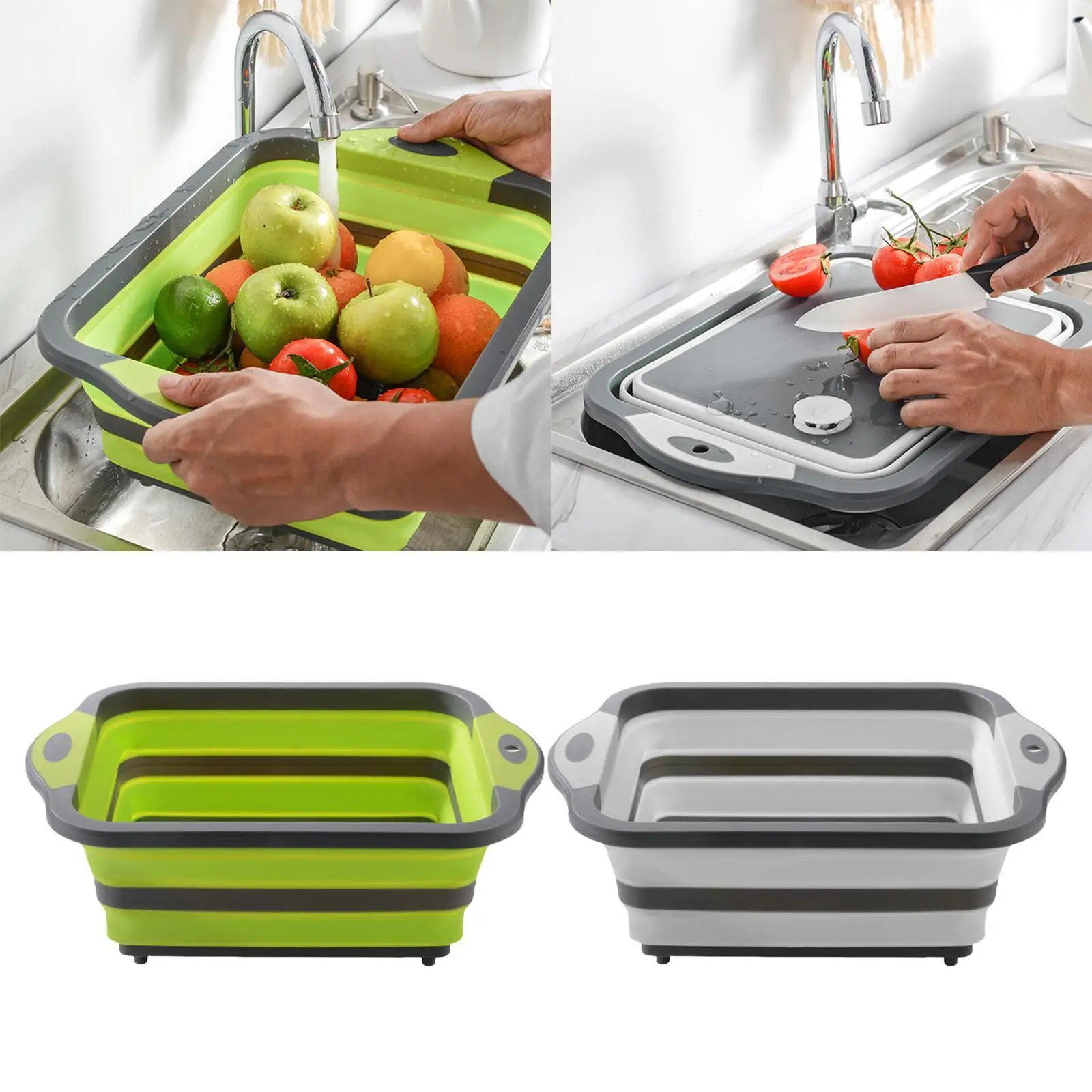 Collapsible Cutting Board with Colander Dish Tub Basket for Indoor Outdoor
