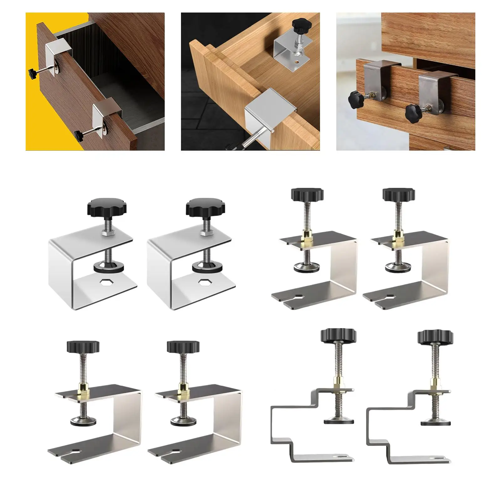 2Pcs Cabinet Drawer Front Installation Clamps, Stainless Steel Woodworking Clamps Tools Drawer Fast Installation