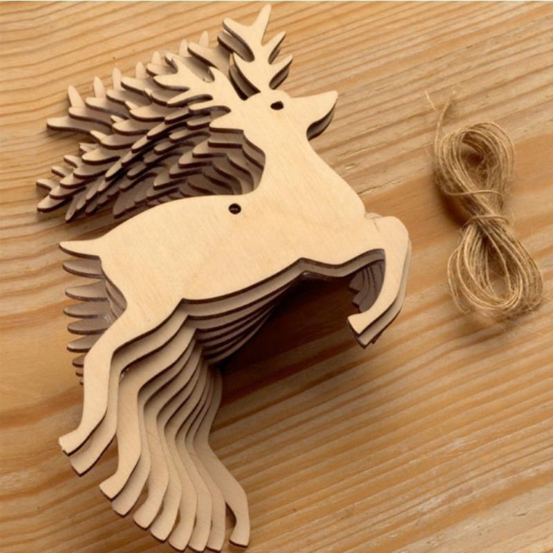 10 Teile/beutel Holz Weihnachtsdekorationen Kreative Weihnachtsbaum Anhänger Urlaub Party Zuhause DIY Dekoration – Detail 8