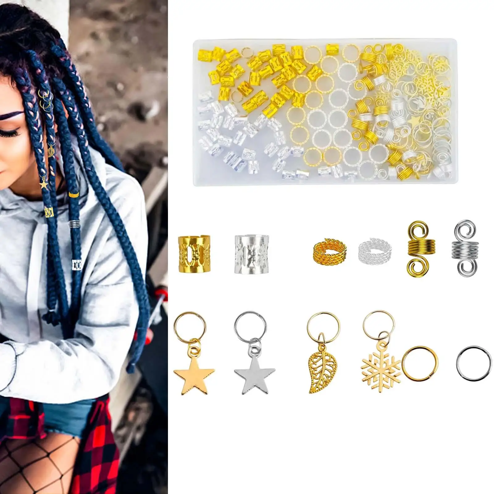 160 Pieces Braiding Jewelry Hair Clips Dreadlocks Hair Cuffs for Party, Wedding, Taking Pictures Reusable Stretchable Flexible