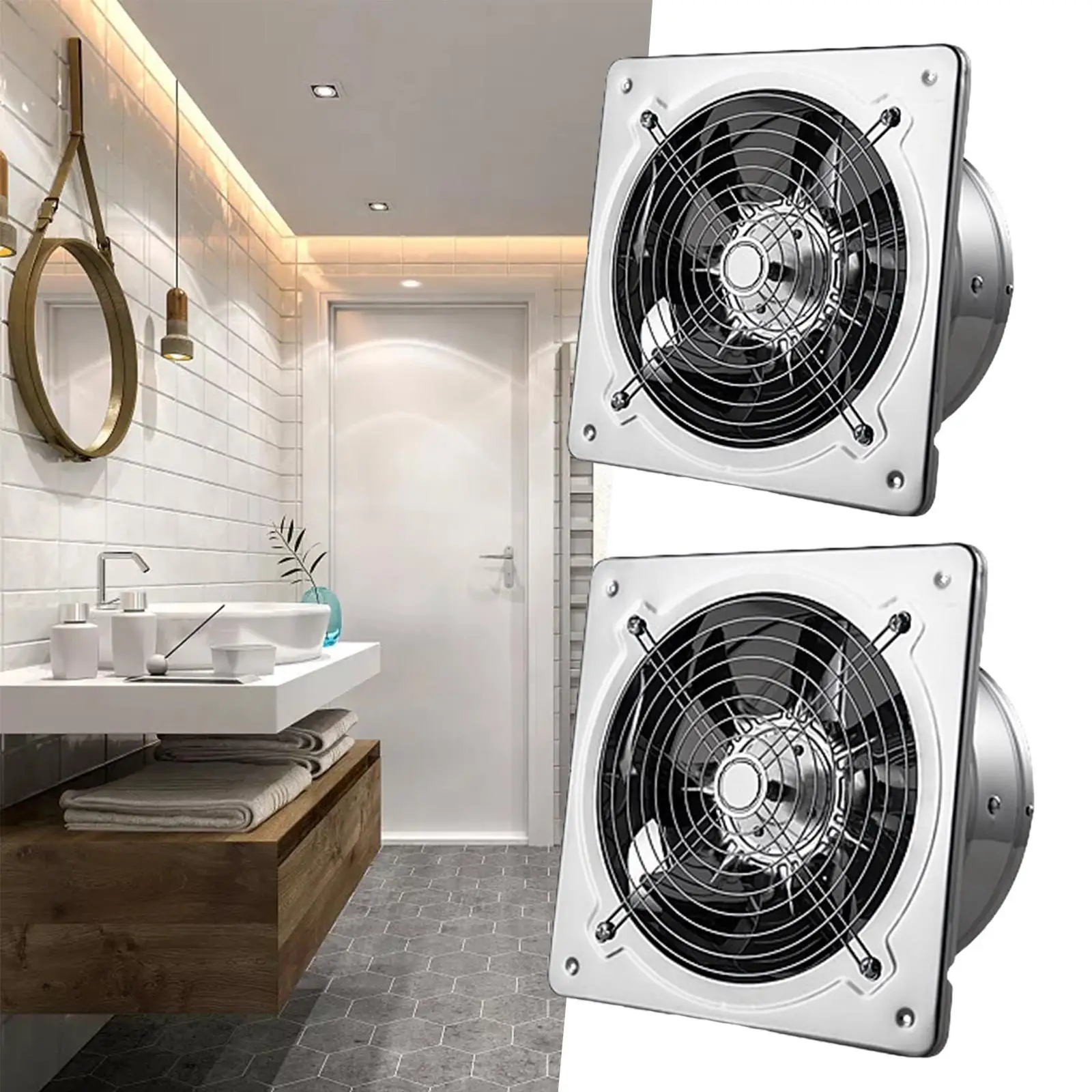 Pipe Fan Extractor Ceiling and Wall Mount Metal Square Blower 40W Silent Ventilation Fan for Window Attic Toilets Kitchen Garage