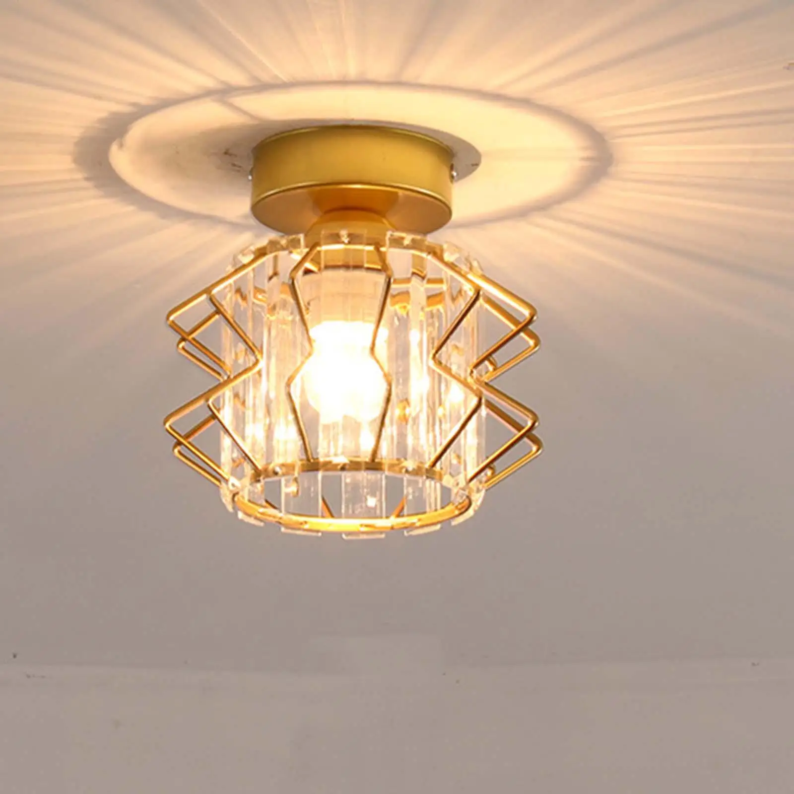 Golden Retro Ceiling Lamp for Balcony Corridor with E27 Base Metal Ceiling Lights for Living Room Bedroom Porch