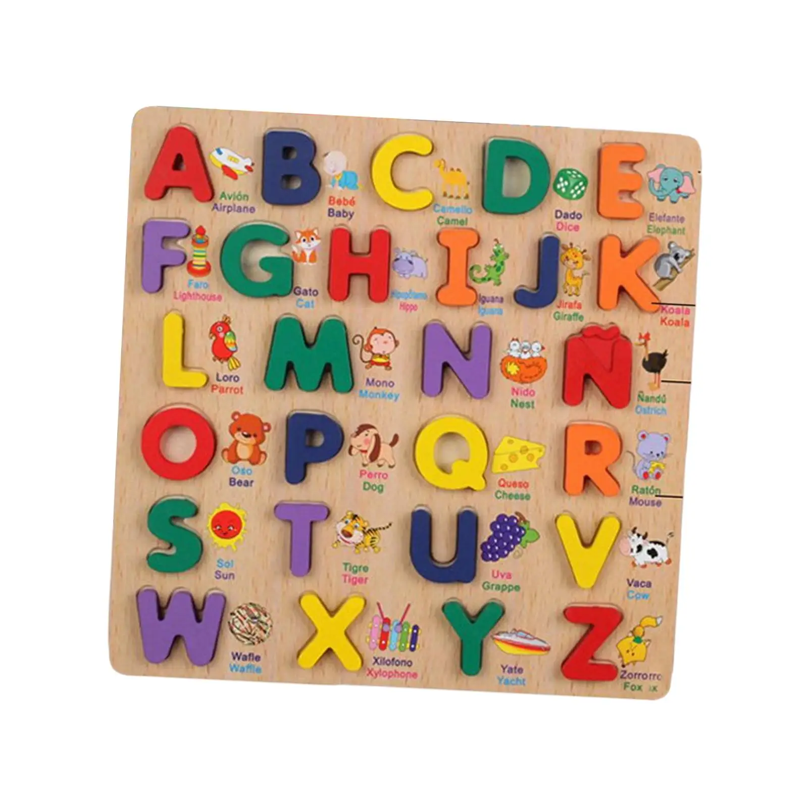 Spanish Blocks Jigsaw Wooden Pegged Puzzles Preschool Educational Toy Smooth Colors Holiday Gift