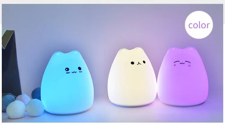 Kawaii LED Night Light Cat Lamp Wireless Touch Sensor Silicone Battery Animal Light Child Holiday Bedroom Desktop Decor Lamp