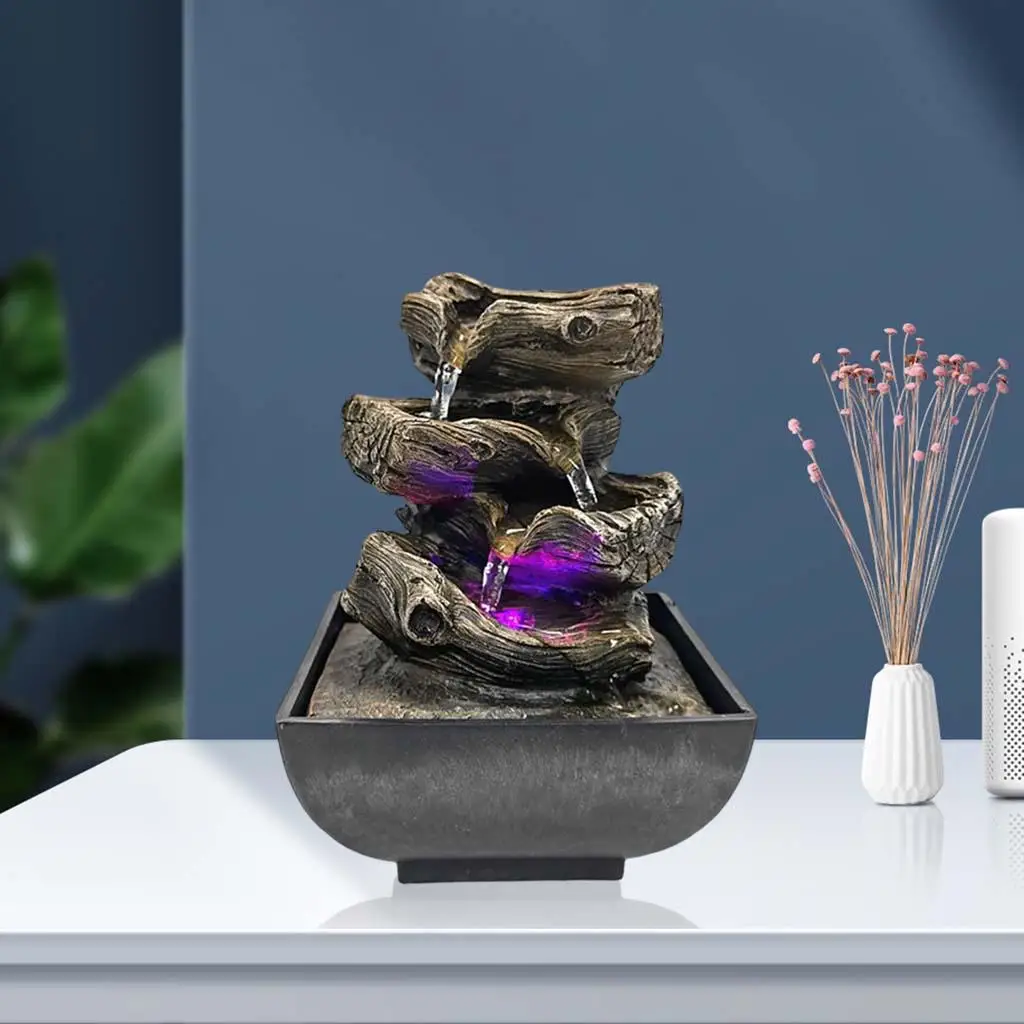 3-Tier Desktop Water Fountain Decor W/LED Plug Type US Portable Indoor Decorative Accent