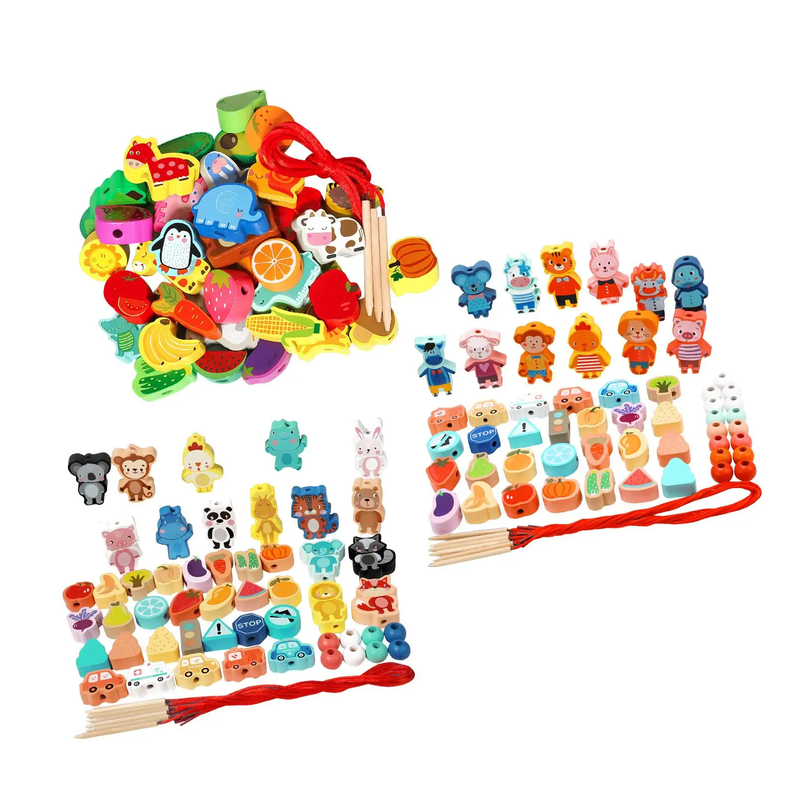Montessori Educational Wooden Lacing Beads Toys Preschool Toys Threading DIY Developmental Toy for Girls Boys Child Toddler