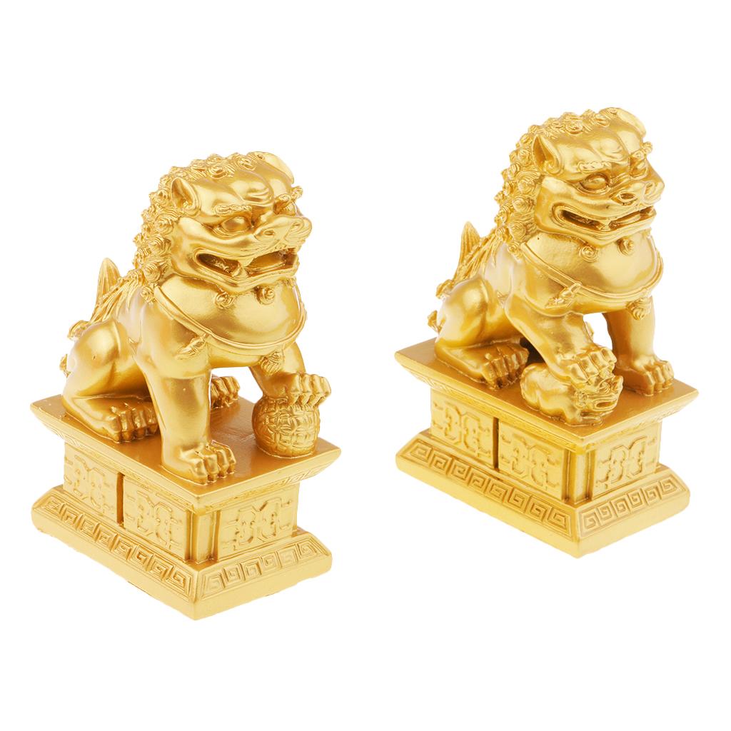 Lucky Pair of Lions Lion Statues to Ward Off Evil Energy Feng Shui Decor Craft Home Decoration