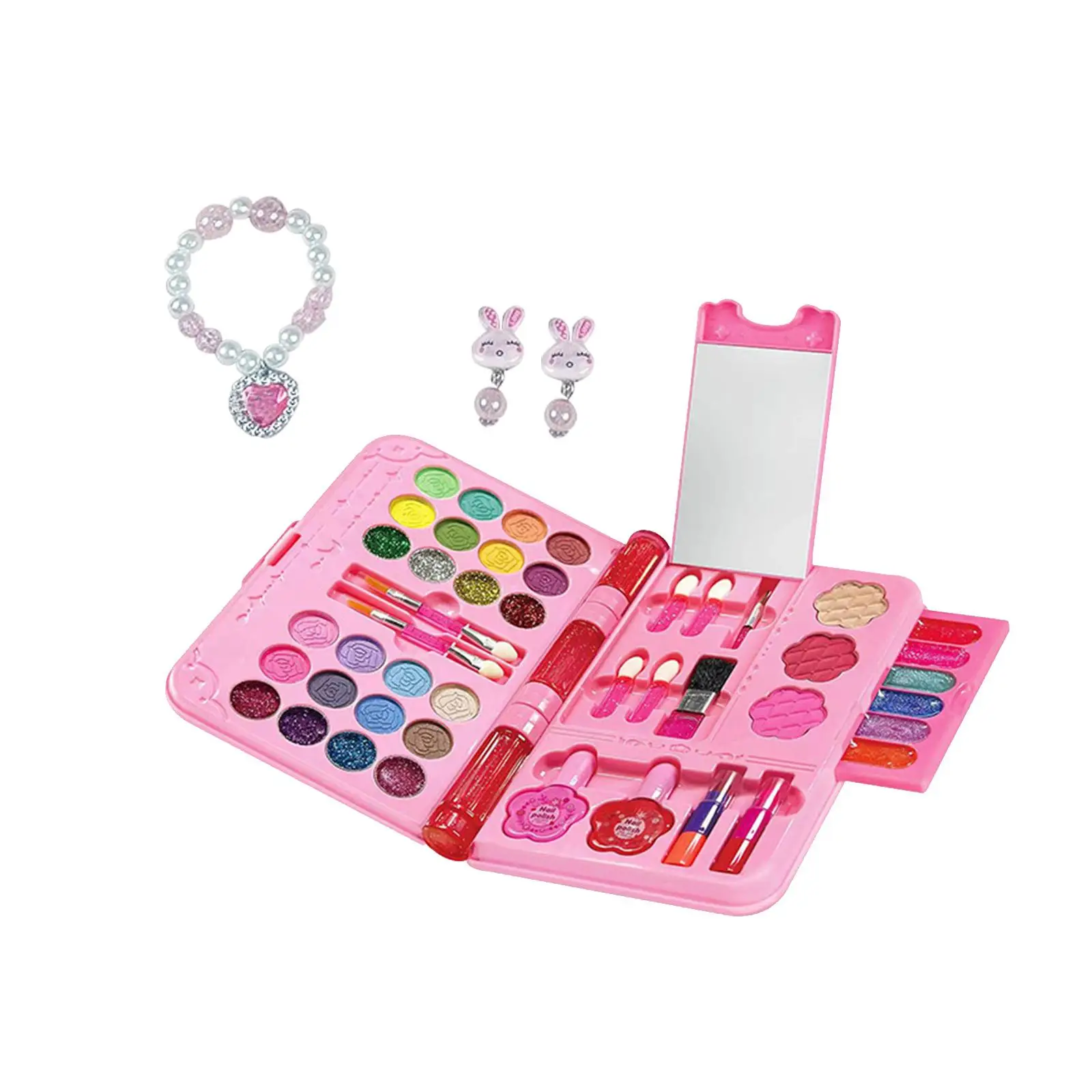 Children Makeup Playing Box, Cosmetics Makeup Toy Playset, Makeup Vanity Toy, Portable Pretend Play Makeup Toy Set for Toddlers