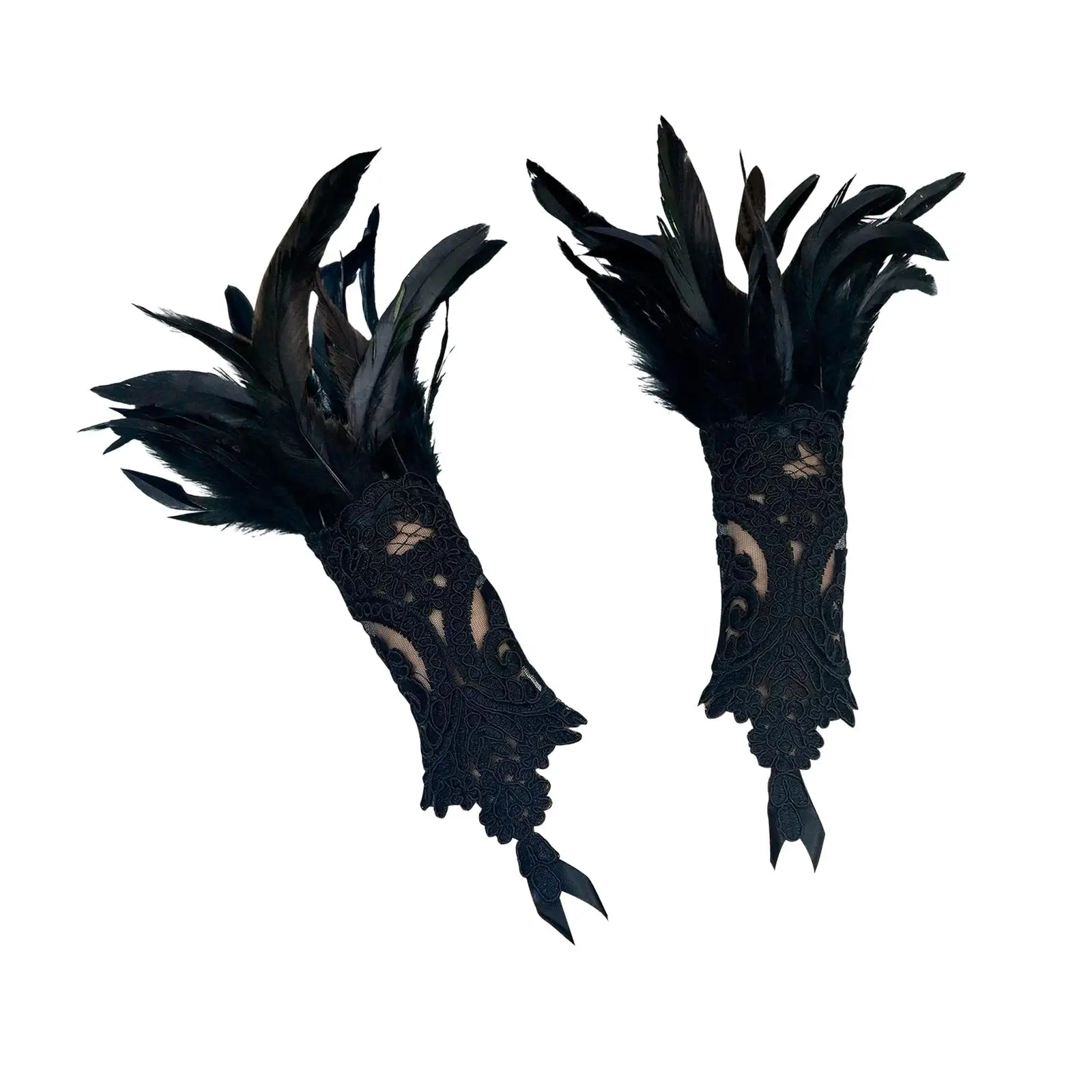 Punk Gothic Gloves Costume Feather Wrist Cuff for Evening Wedding Masquerade