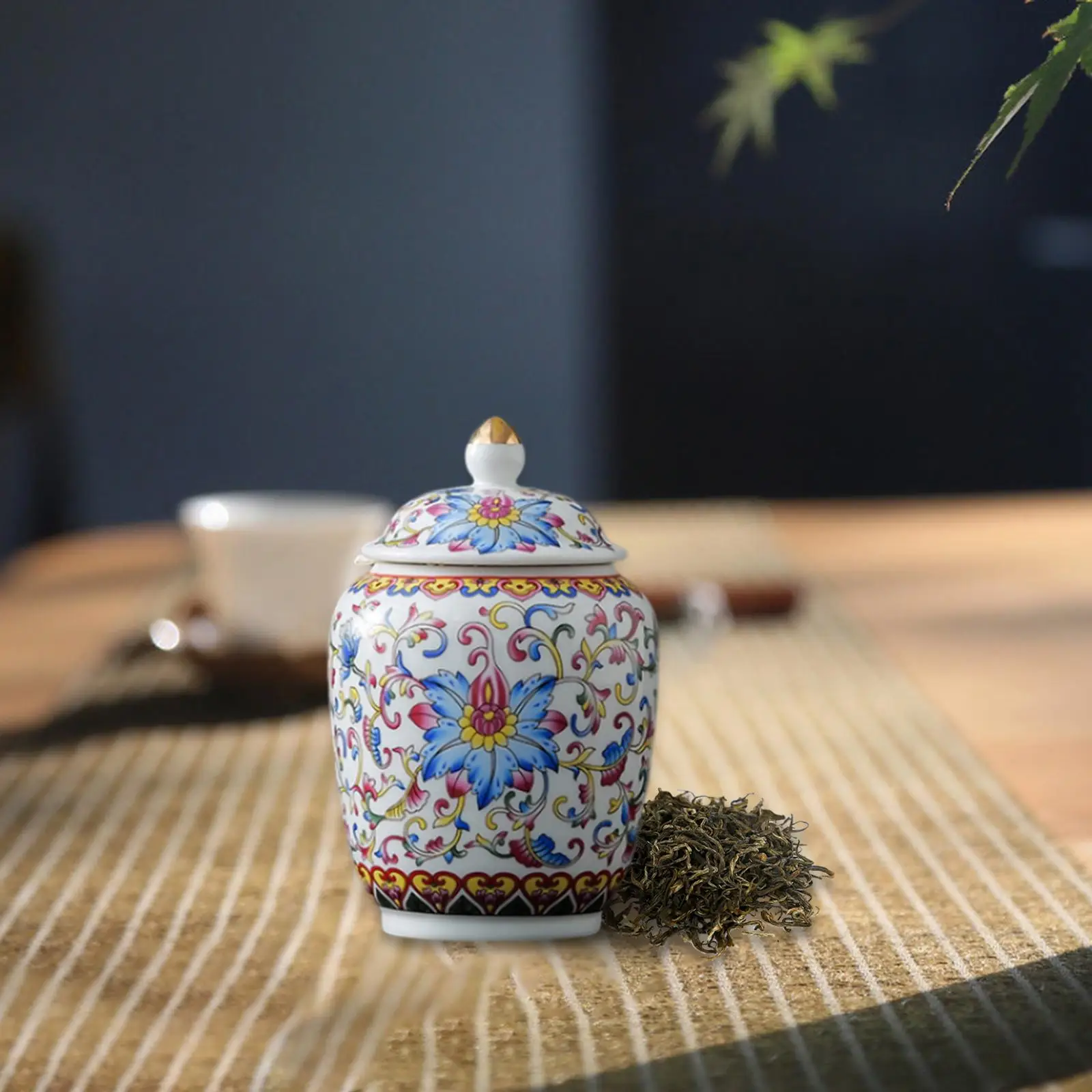 Porcelain Tea Storage Container Tea Canister Jar Colour Enamel Dining Table