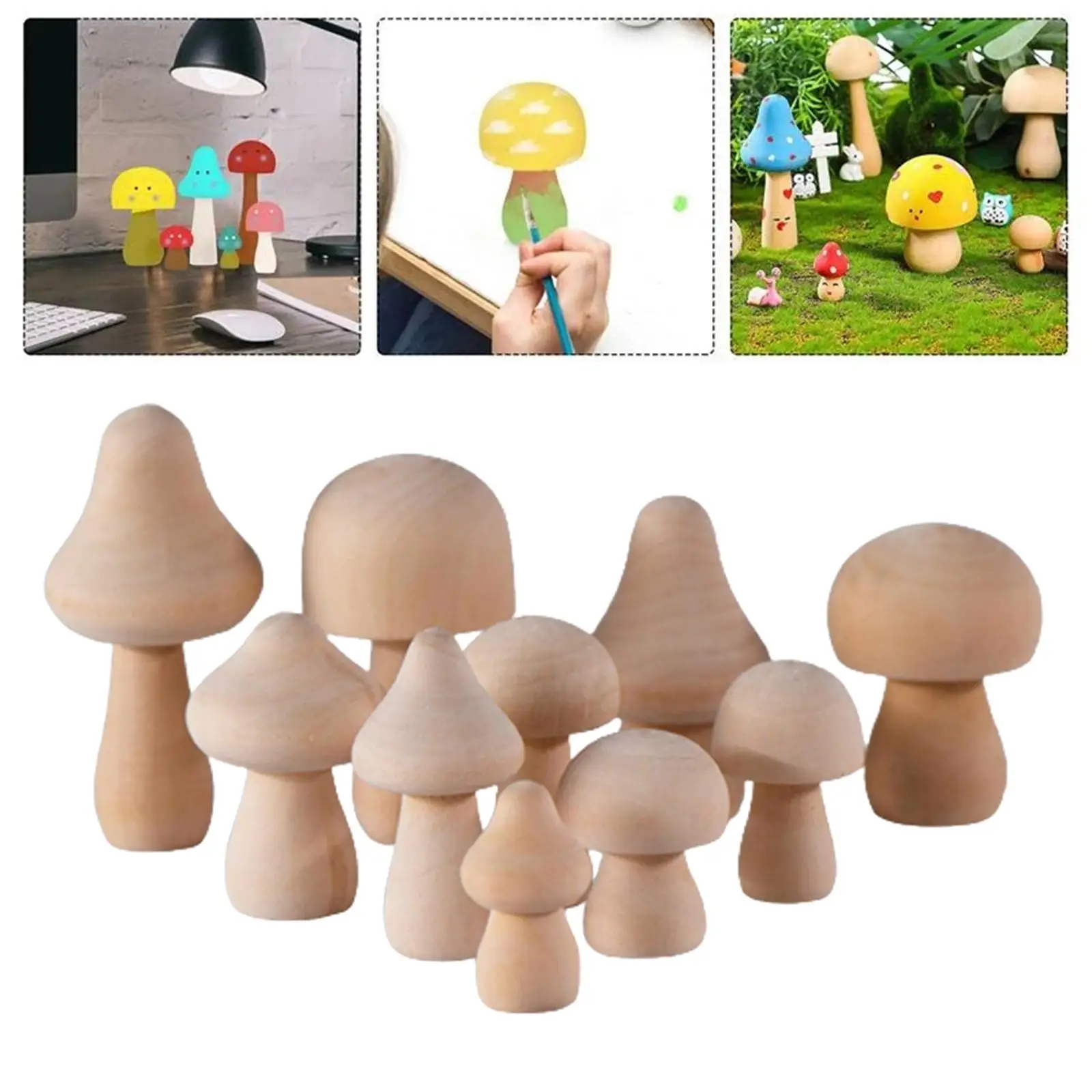 10Pcs Natural Unfinished Mushroom Peg Dolls for Ornaments Fairy Garden Home
