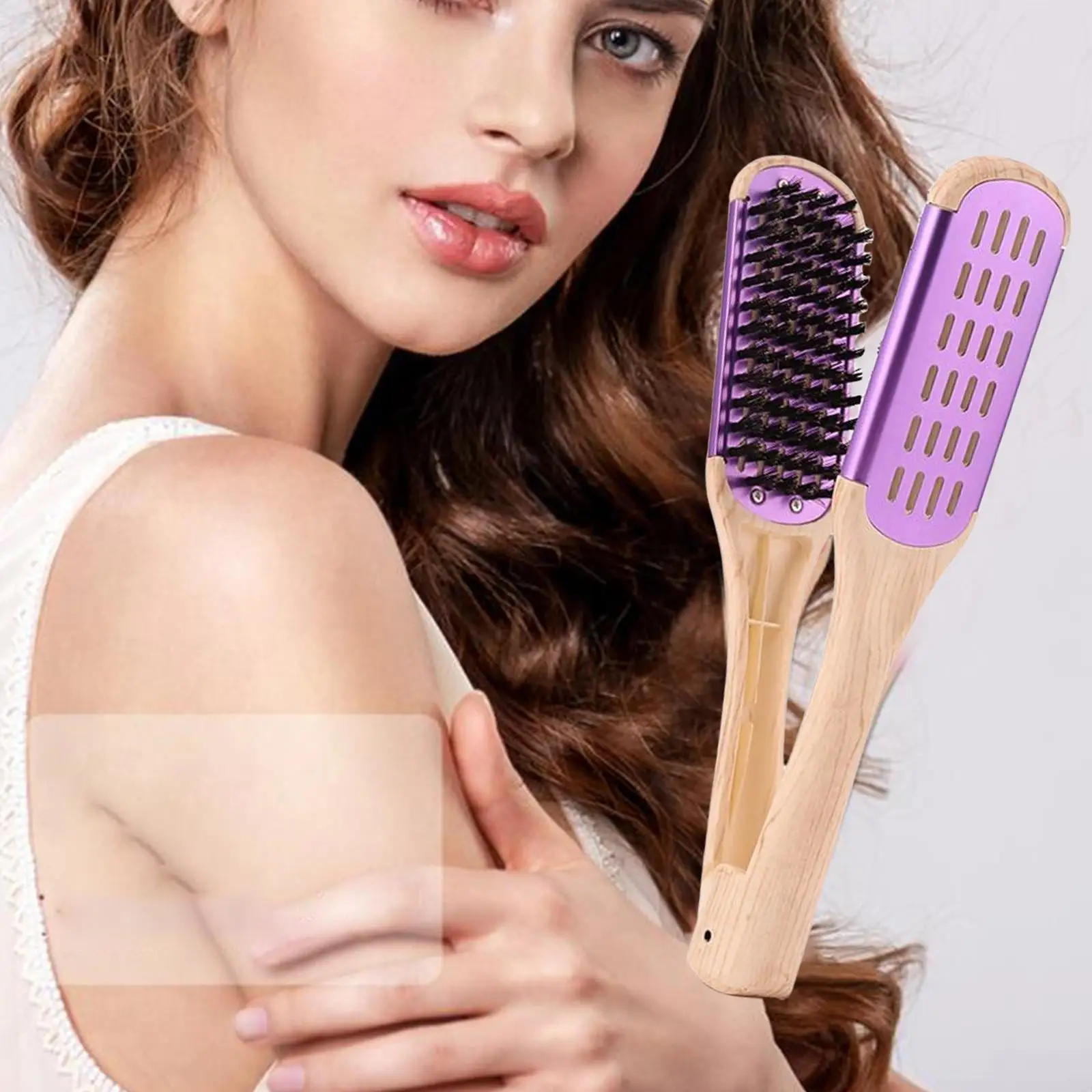 Double Sided Hair Brush Comb Straightener V Shape Detangler Anti-Static Hair Straightening Comb Brush Clamp for Hair Styling