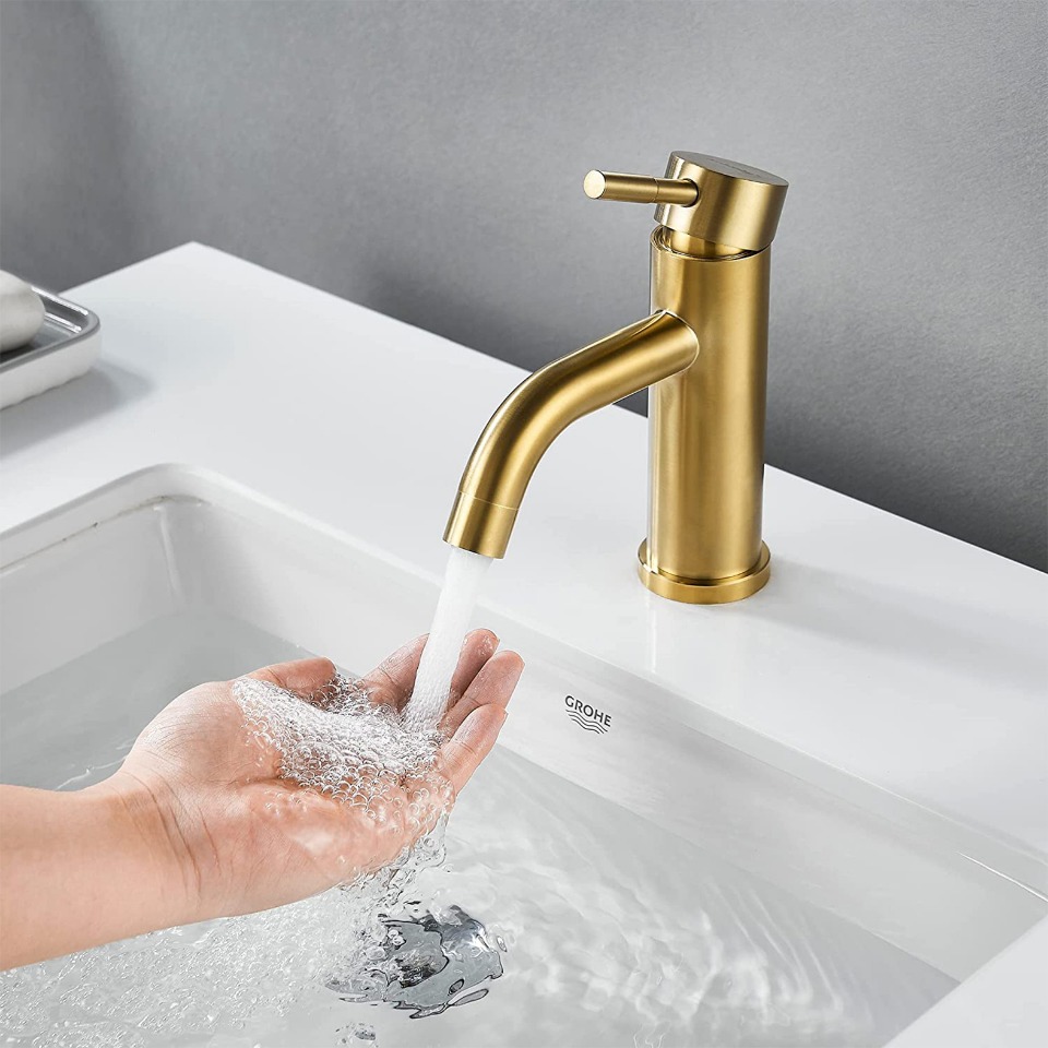 Title 3, Bathroom Brushed Gold Sink Faucet Deck Mounted ...