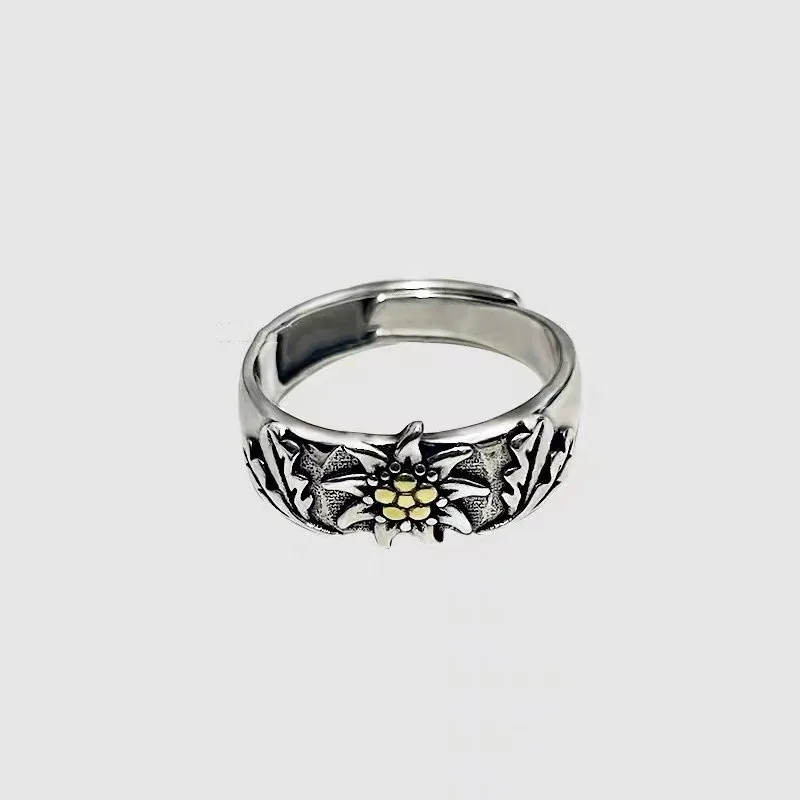925 silver Original Art Style Flower Exquisite Edelweiss Rings for Women Fashion Light Luxury Suitable for Daily Wearing Jewelry
