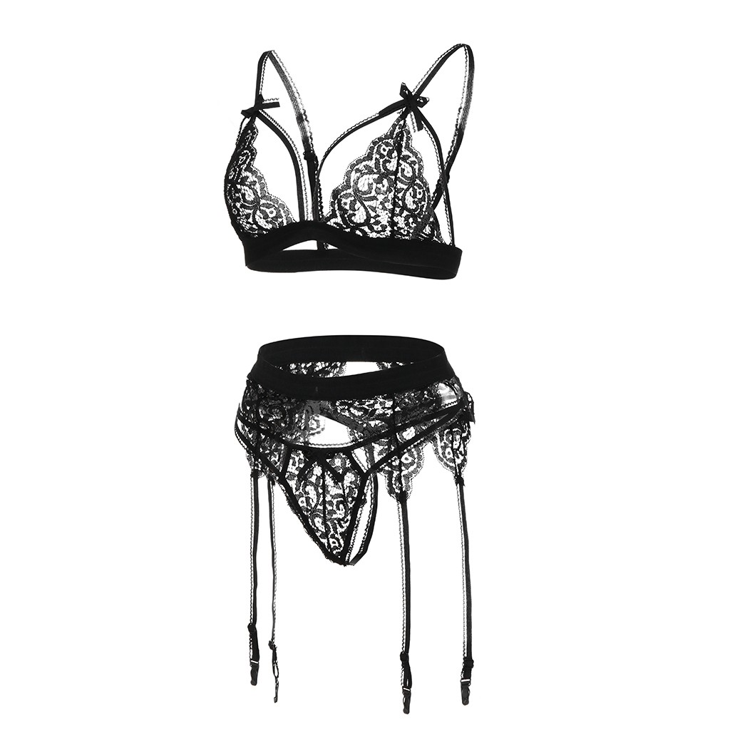 Sexy Lingerie Women Lace Underwear Set Porn Temptation Bra G String Garter Suit Exotic Clothes 4701