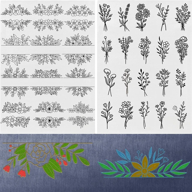 DHER patrón de bordado a mano de flores patrones de bordado solubles en  agua Estabilizador soluble en agua de plantilla de bordado, con flores de