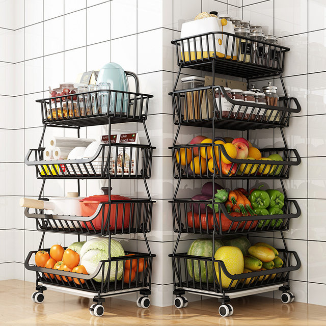  OKZEST 5-Tier Fruit Basket, Stackable Wire Storage Rack on  Wheels for Fruit Vegetable Produce Onion Potato Snack