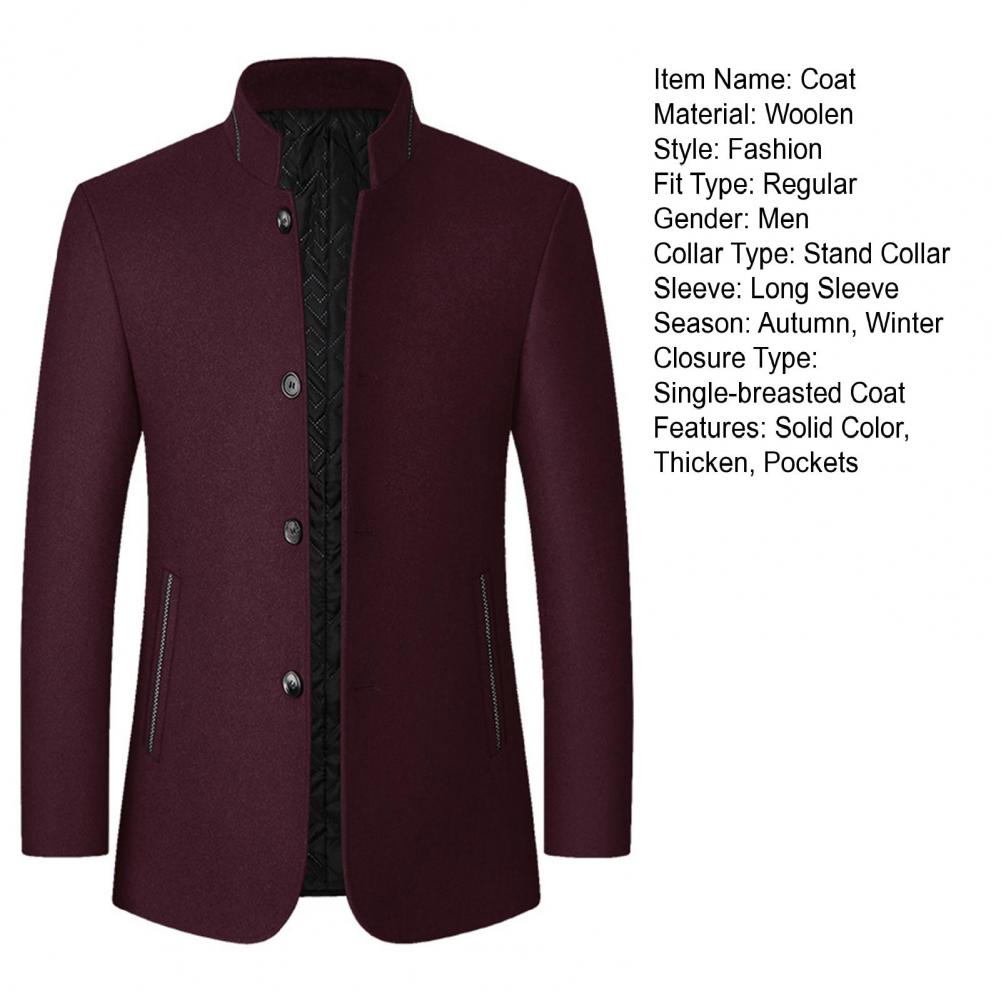 Description Picture 5 of itemMen Woolen Coat Long Sleeves Super Soft Windproof Anti Pilling Trench Coat Windbreaker   Men Woolen Jacket  Streetwear