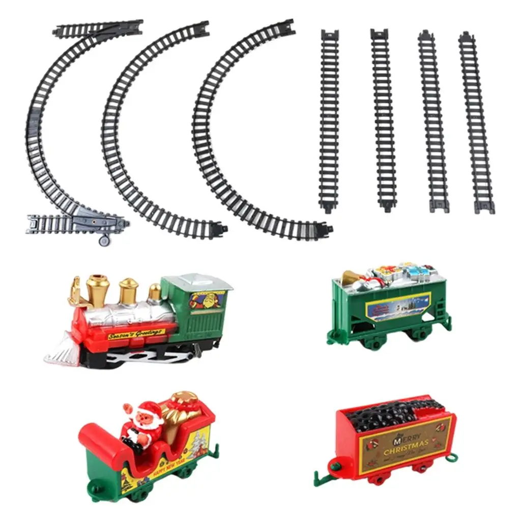 11 PCS Electric Christmas Train Track Set with Santa Carriage Real Kids Toy