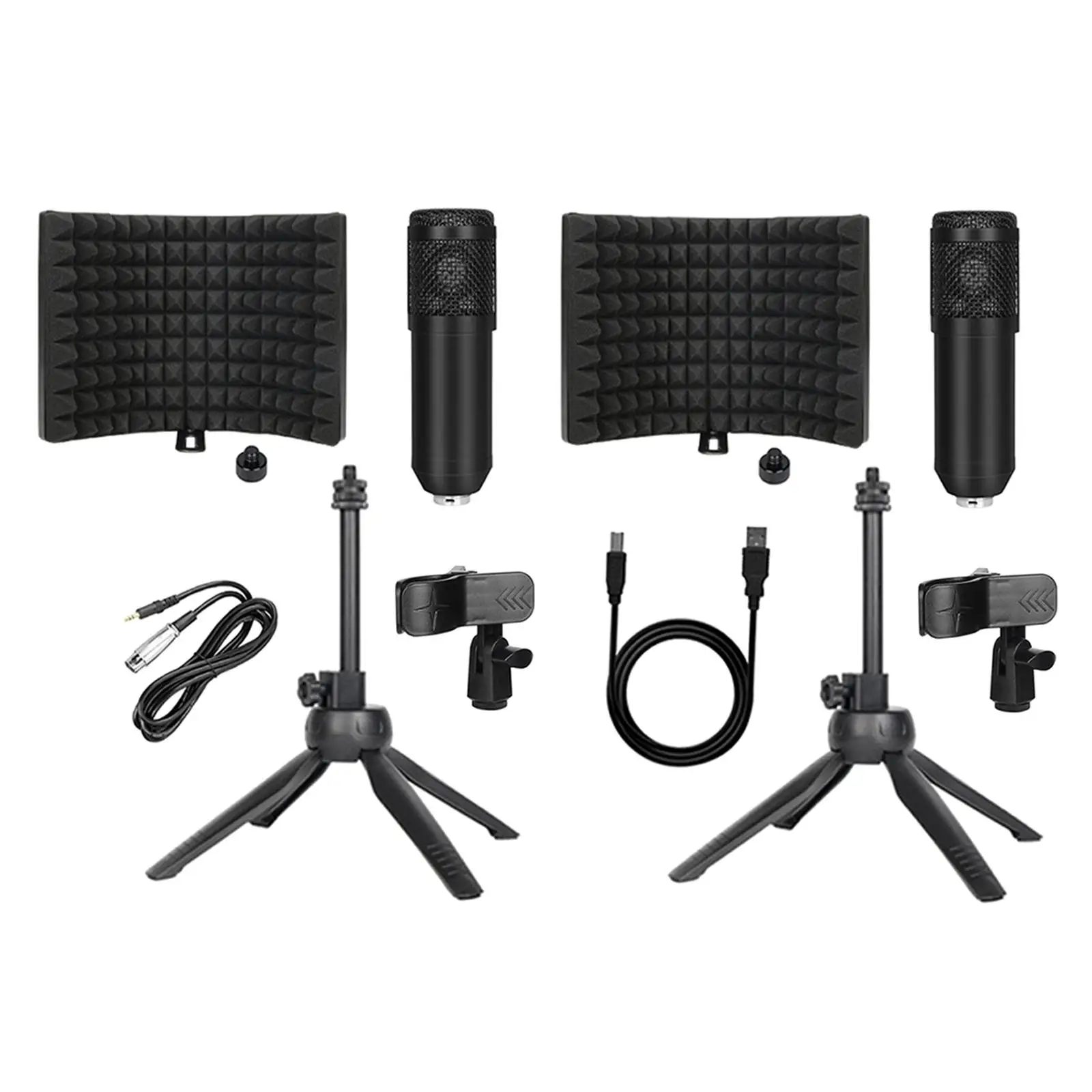 5pcs BM800 3 Panels Broadcast Studio Adjustable Angle Foldable Noise Reduction Sound Absorbing Microphone Wind Screen Shield Set