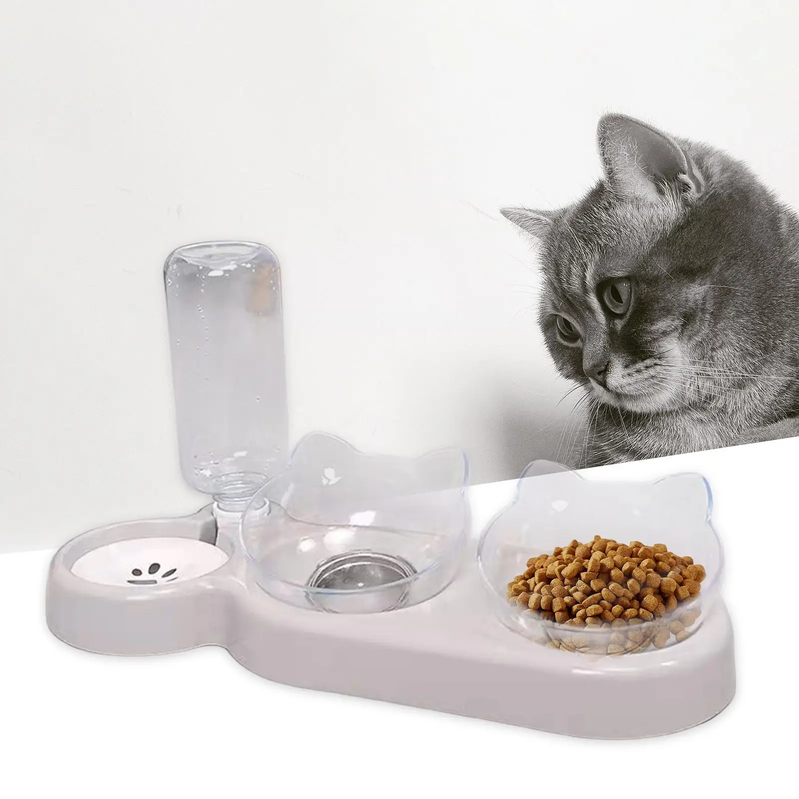 Tilted Cat Bowl Pet Feeder Water Dispenser Water Bottle Bowl Detachable for Small Dogs Pet Feeding and Watering Supplies Cat