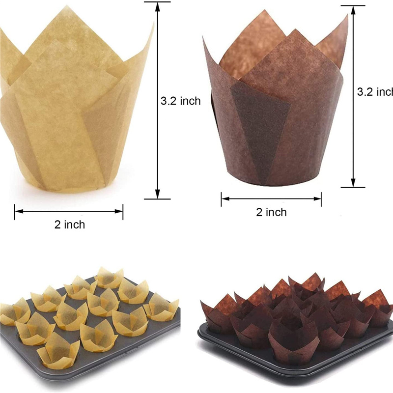 200pcs Brown Tulip-Style Cupcake Liners – Premium Food-Grade Baking Cups for Muffins, C... - SKU TSCL1903 - UGI Packaging
