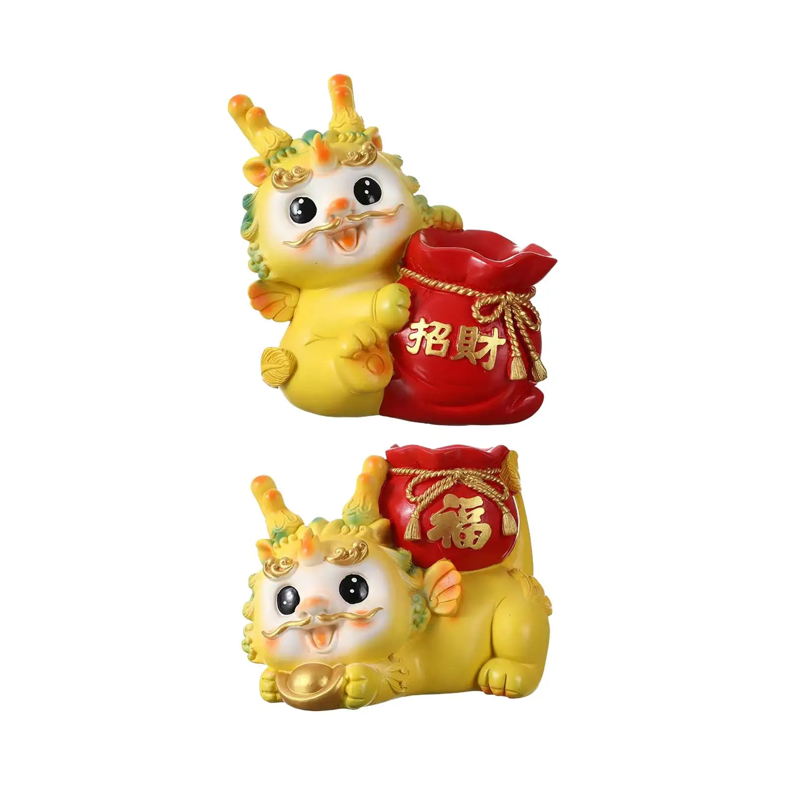 Chinese Dragon Figurine Flower Vase for Spring Festival Bedroom Bookshelf