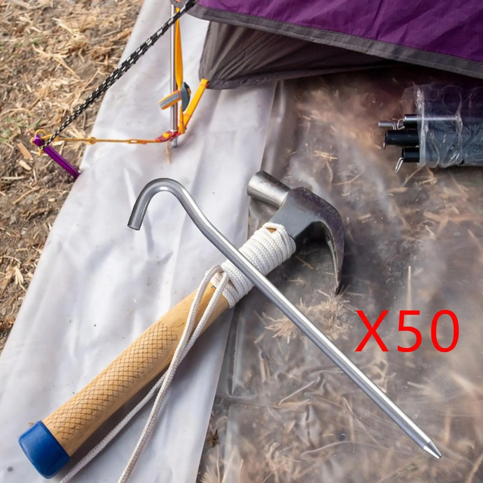 50Pcs Tent Pegs 18cm Garden Stakes Nails Aluminum Alloy Accessory Heavy Duty
