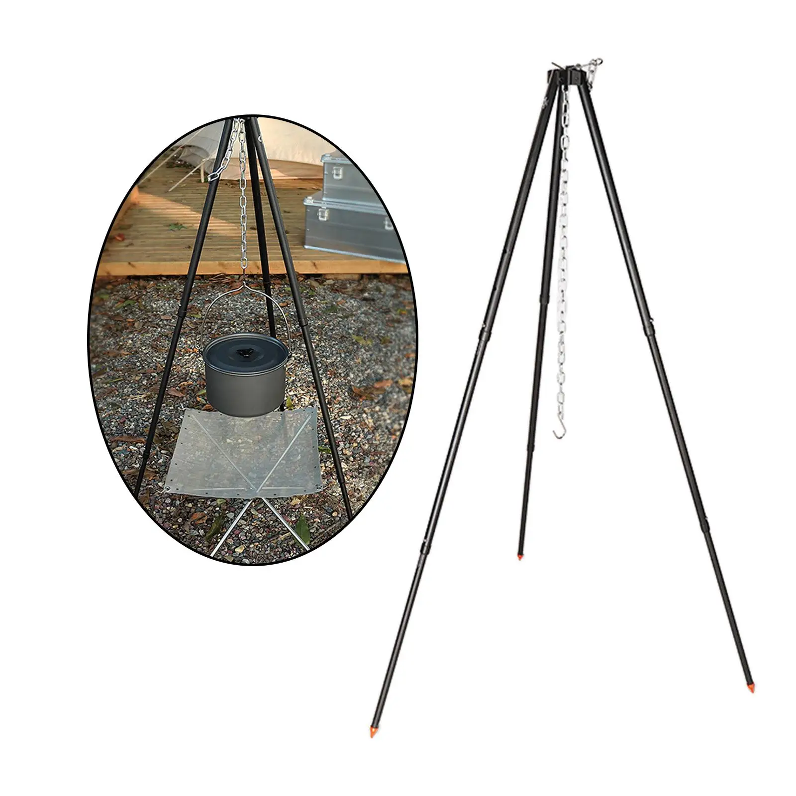 Pot Grill Durable Chain Campfire with Storage Bag Campfire Tripod for Cooking Grilling Set Camping Tripod for Outdoor Barbecue