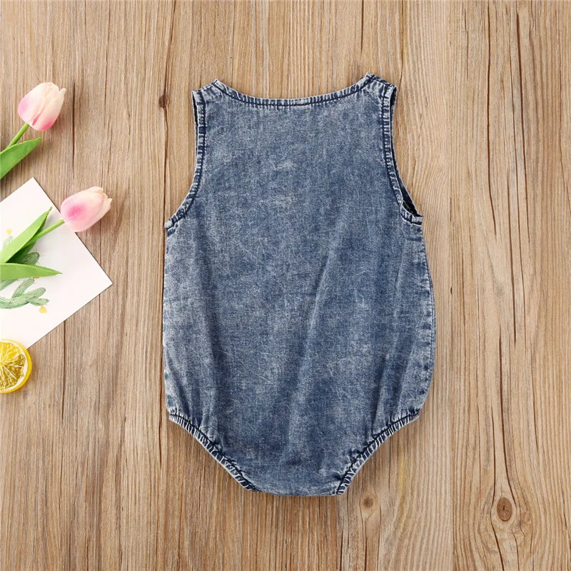 Baby Summer Clothing Denim Rompers Toddler Newborn Baby Boys Girls Sleeveless Button Pocket Rompers Jumpsuits Casual Outfits baby clothes cheap