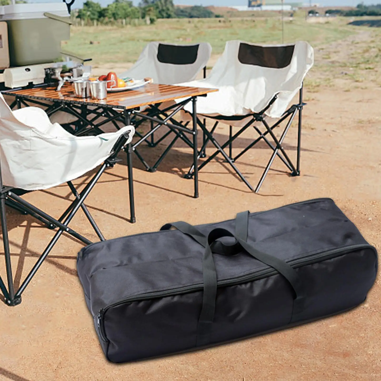 Outdoor Folding Chair Storage Bag Oxford Cloth Durable Size 26.4x11.4x7.5inch Organizer Pouch Waterproof Black Carrying Bag