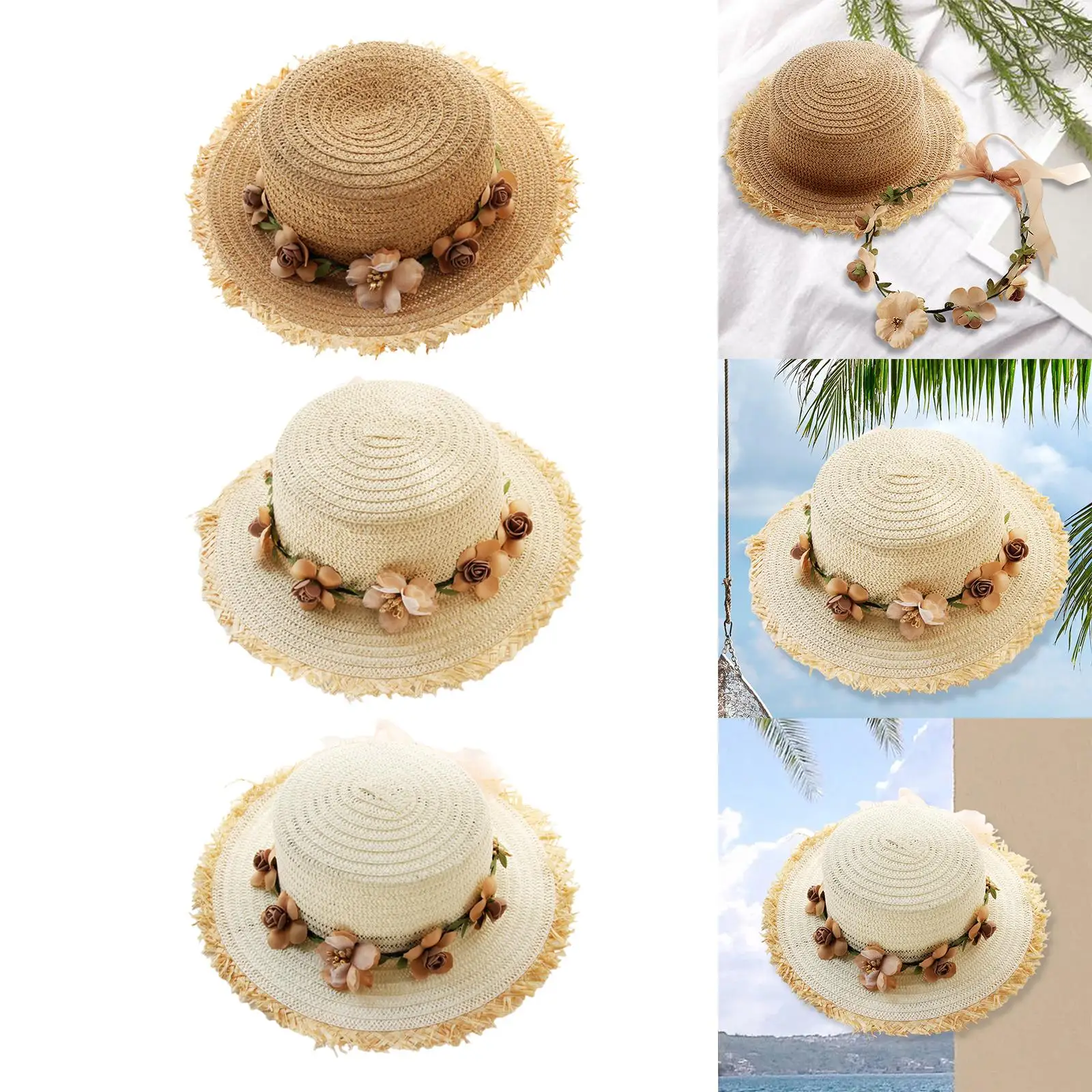 Women Summer Straw Caps Party Hat Sunscreen Hat Foldable Wide Brim Sombreros Beach Cap for Dress spring travel Women