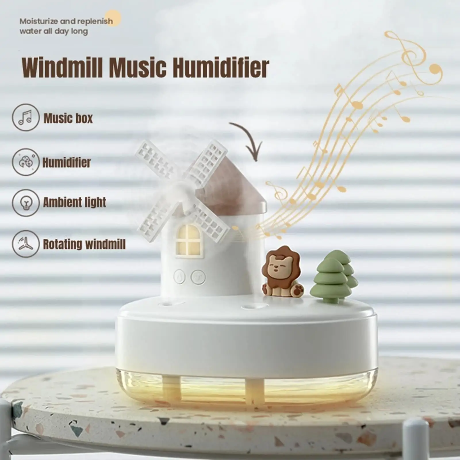 Air Humidifier Light Music Box 650ml Diffuser for Bedroom Living Room Office