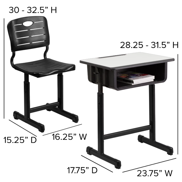 Flash Furniture Adjustable Height Student Desk and Chair with Black  Pedestal Frame