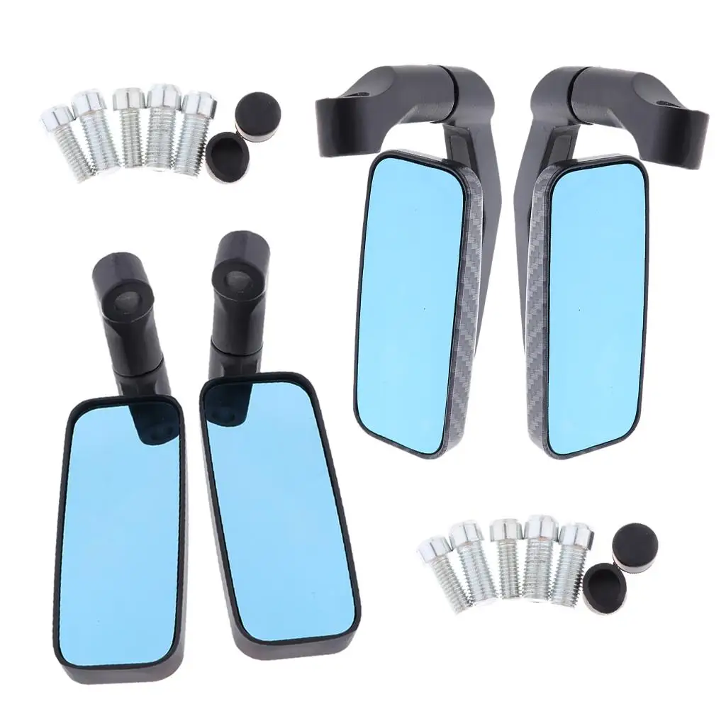 2 Colors Blue Glass Side Mirrors Rear view Mirrors for Motorcycle with 8mm 10mm Thread Bolts, Left & Right