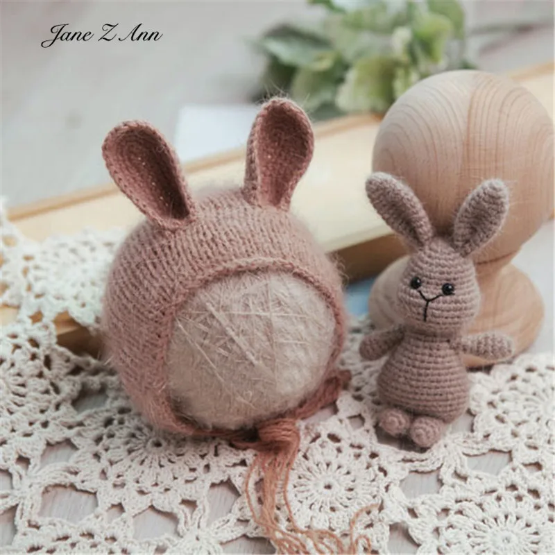 Mink Rabbit Doll Hat Set para recém-nascido,