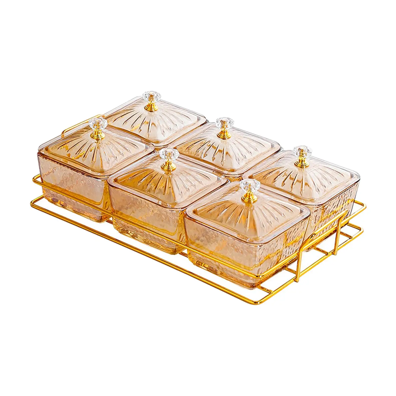 Nuts Candies Container Appetizer Tray with 6 Individual Bowls Platters with Stand Condiment Tray Serving Dishes for Dried Fruits