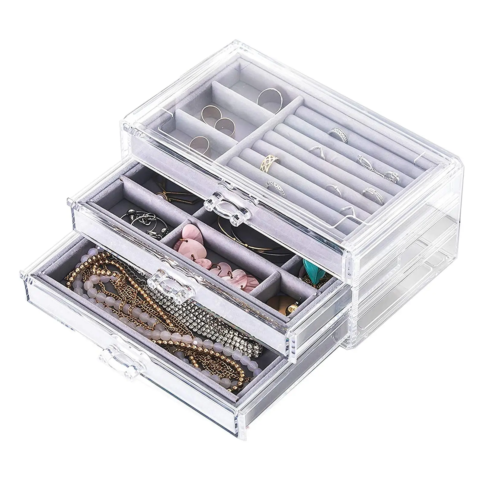 3 Layer Jewelry Storage Box Organizer Compact Practical Acrylic Drawer Display for Bracelets Bedroom Closet Women Mother`S Day