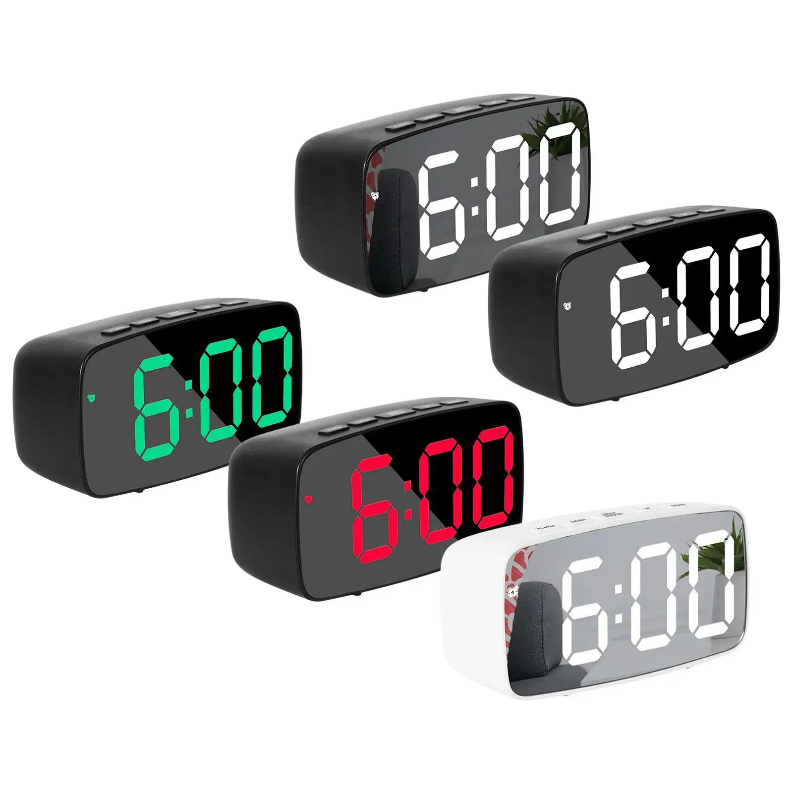 Digital LED Alarm Clock Mirror Desktop 2-Level Brightness Snooze ARC Display Clock for Bedroom Makeup Bedside Kids 12/24 HR