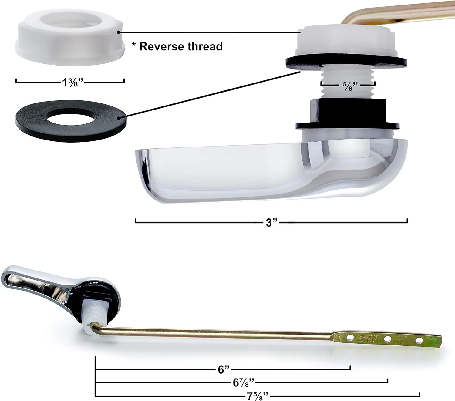 Description Picture 5 of itemToilet Tank Flush Lever Replacement Universal Front Mount Handle Toilet Tank Trip Lever with Stainless Steel Flapper Chain Metal