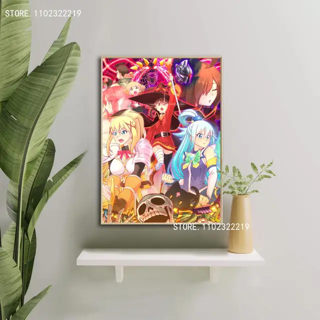 Clássico konosuba anime arte da lona e arte da parede cartaz de fotos  impressão moderna família quarto decoração cartazes