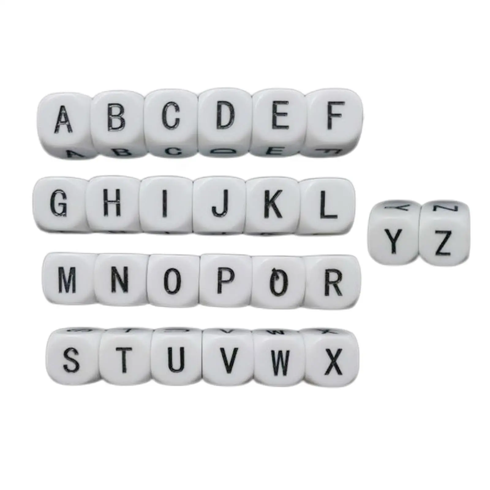 26Pcs Acrylic Letter Dice Standard Game Dice Six Sided for Early Learning Toy Party Favors