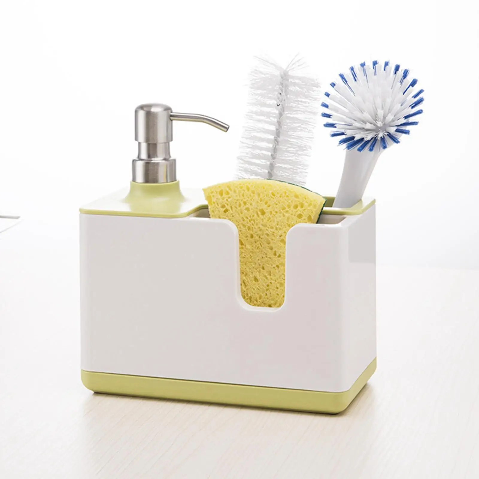 Plastic Kitchen Sink Caddy with Soap Dispenser Pump for Brushes Countertop