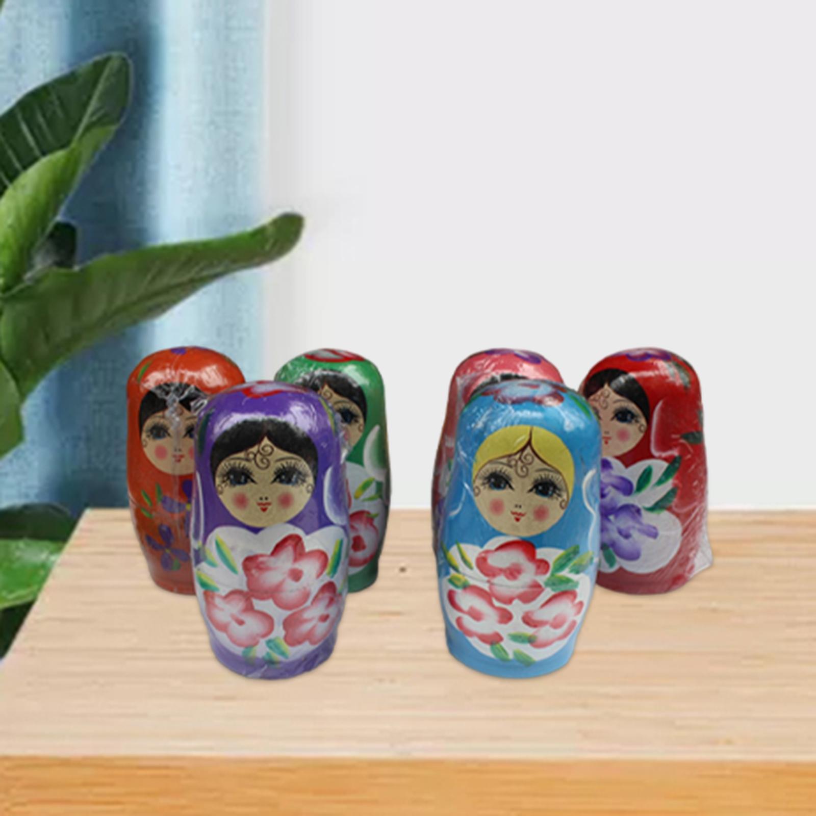 5x Handmade Russian Nesting Doll Stacking Figures Collectible Crafts Wooden Matryoshka Dolls for Room Office home Ornament