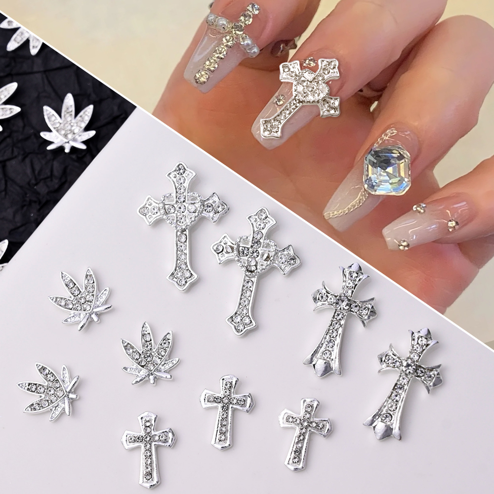 Best of 10pcs Luxury Silver Cross Nail Art Charms For Jewelry Retro Alloy Rhinestones Glitter 3D Nail Art DIY Punk Manicure Accessories Reviews & Tips - Image 4