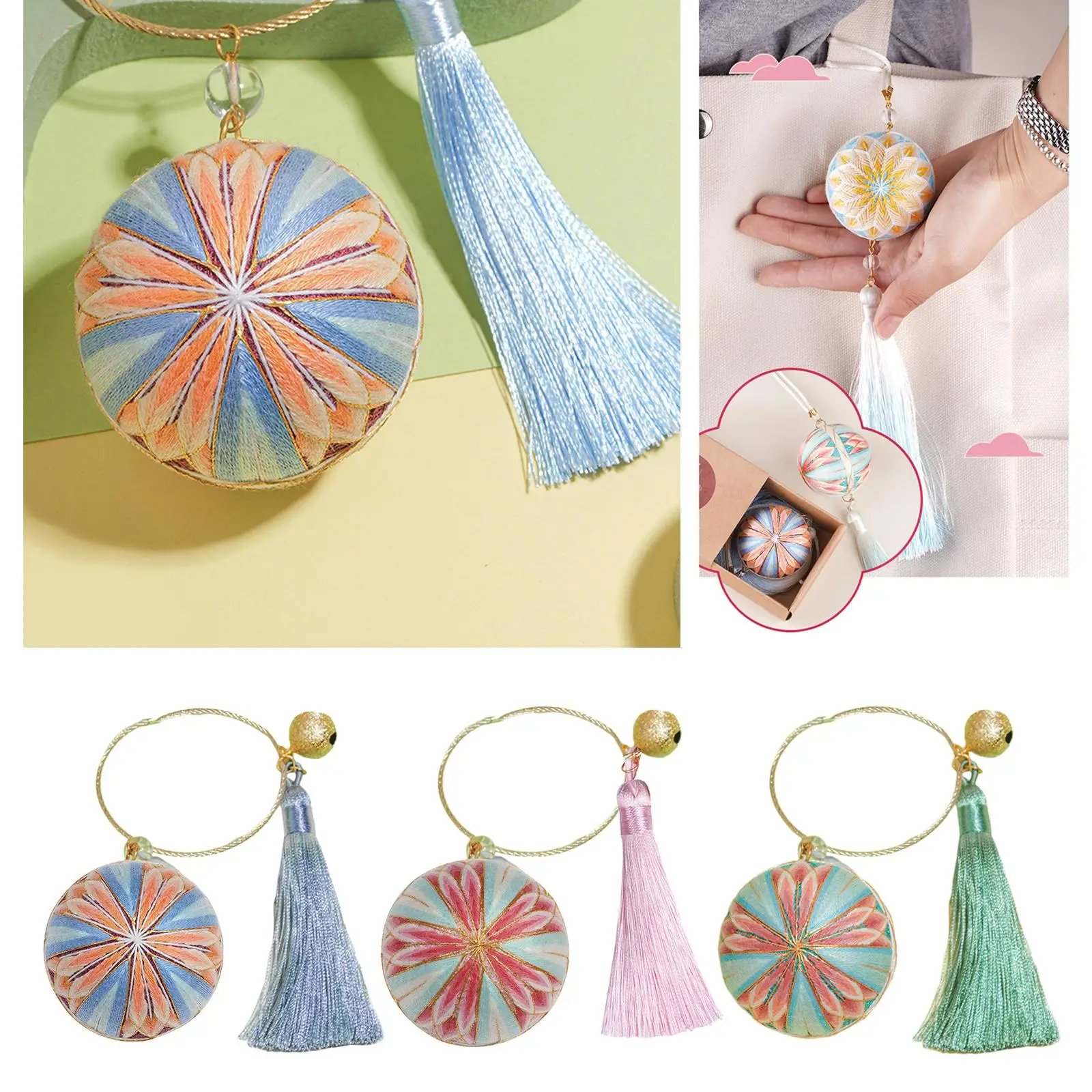 Temari Ball Embroidery DIY Handbag Hanging Thread Small Ball for Women Girl