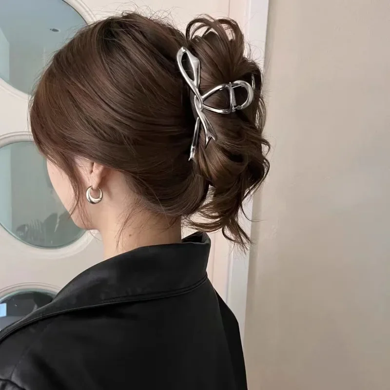 Koreanische Geometrische Metall Gold Silber Schwarz Gaint Bogen knoten Haar Klaue Clip für Frauen Dicke Dünne Kopf Zubehör Streamer Krabben Klemme – Detail 4